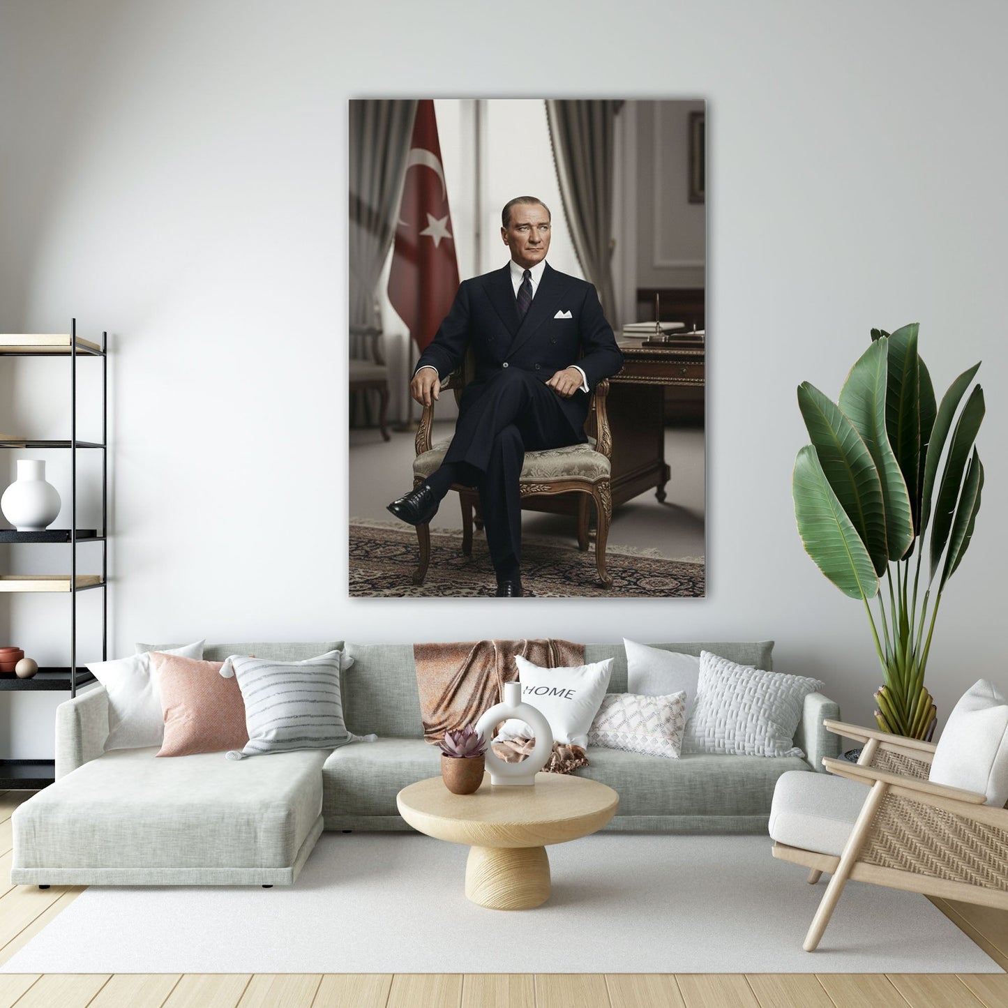 Atatürk Makam Odası Oturan Resmi Portre Cam Tablo