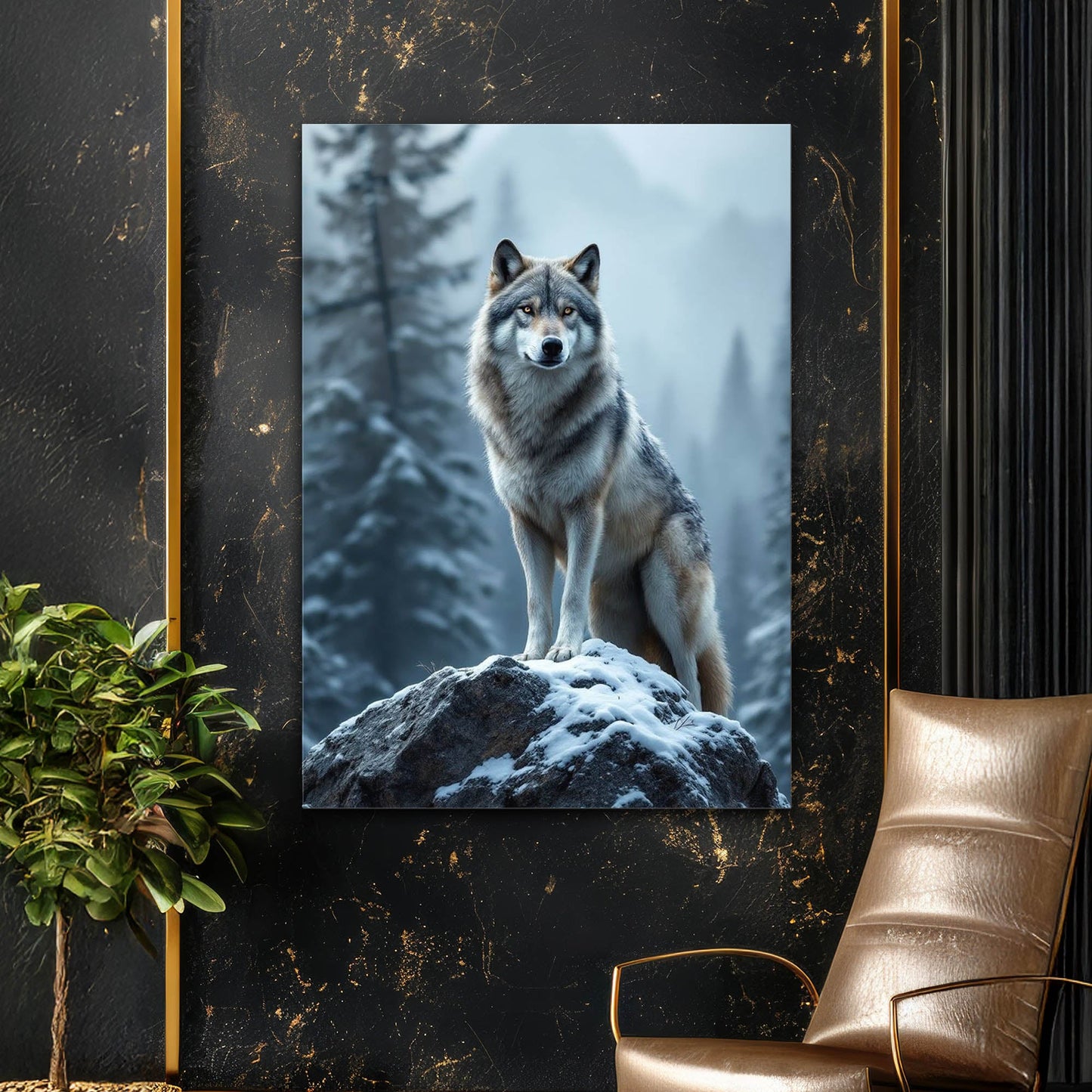 Zirvede Kurt Kış Dağ Manzaralı Cam Tablo