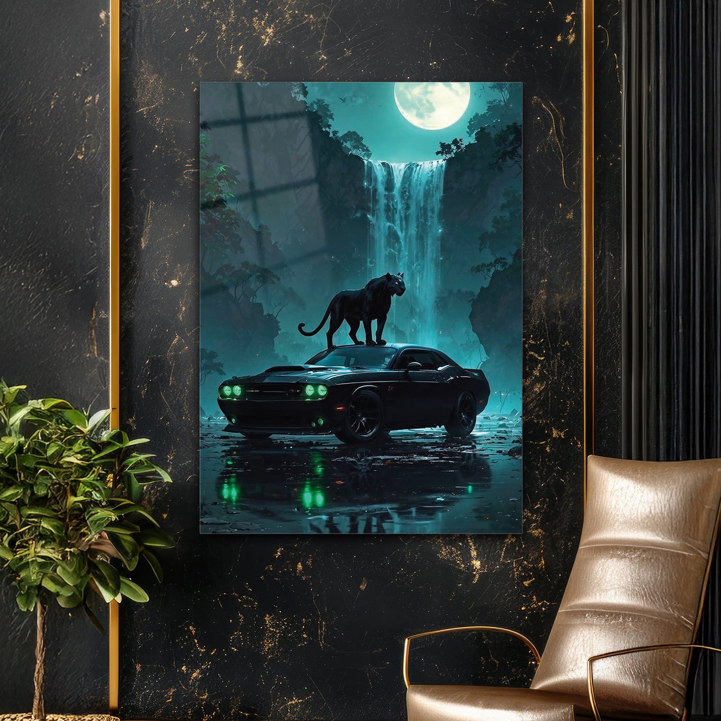 Muscle Car Cam Tablo – Panterli Fantastik Gece Sahnesi