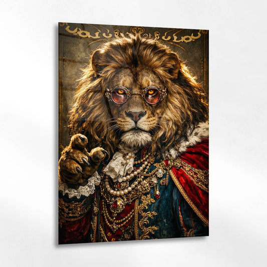 Kraliyet Aslan Portre Vintage Cam Tablo