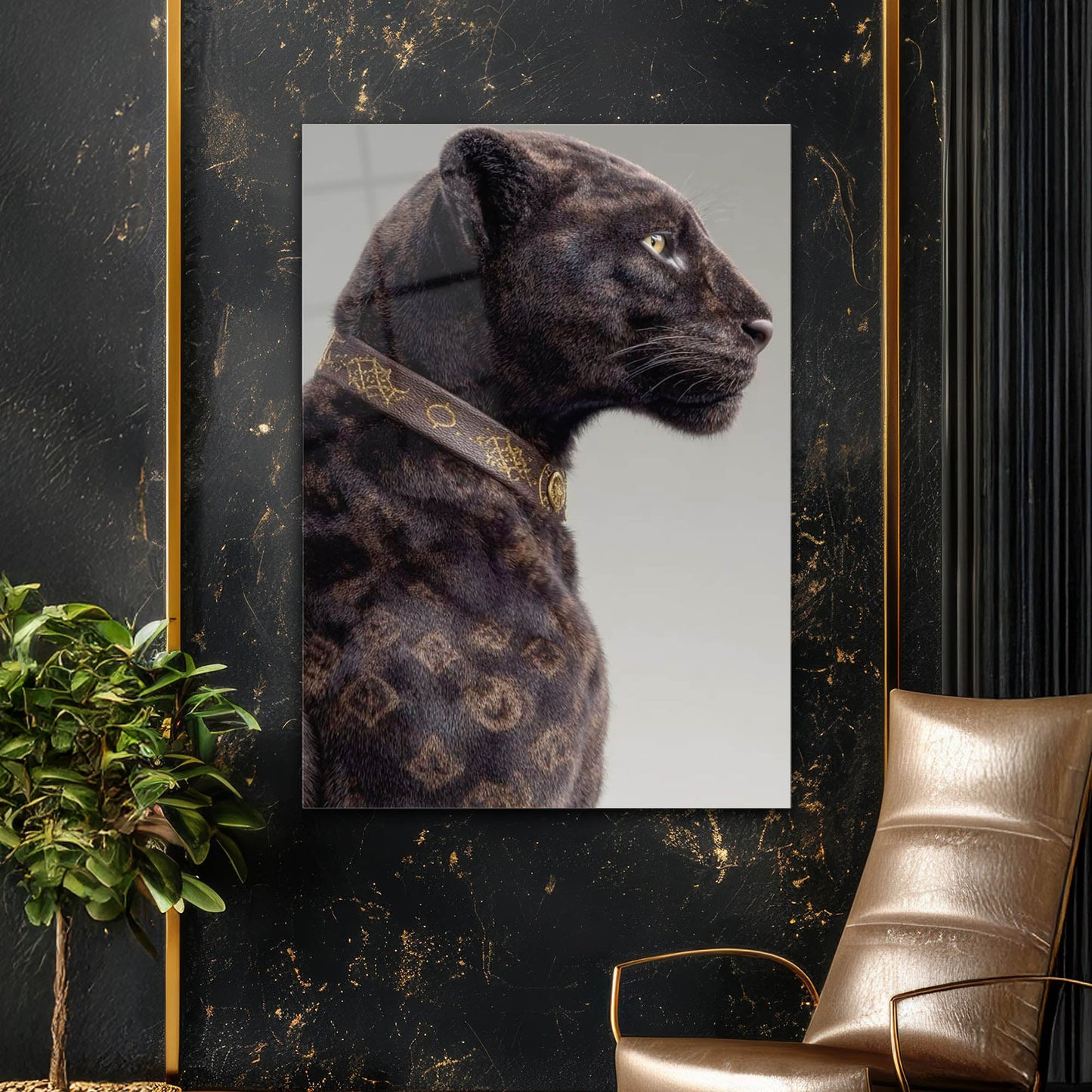 Leopar Profil Lüks Yaka Cam Tablo