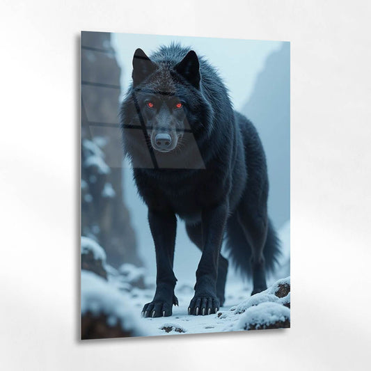 Karanlık Siyah Kurt Kırmızı Göz Cam Tablo