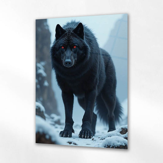 Karanlık Siyah Kurt Kırmızı Göz Cam Tablo