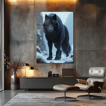 Karanlık Siyah Kurt Kırmızı Göz Cam Tablo