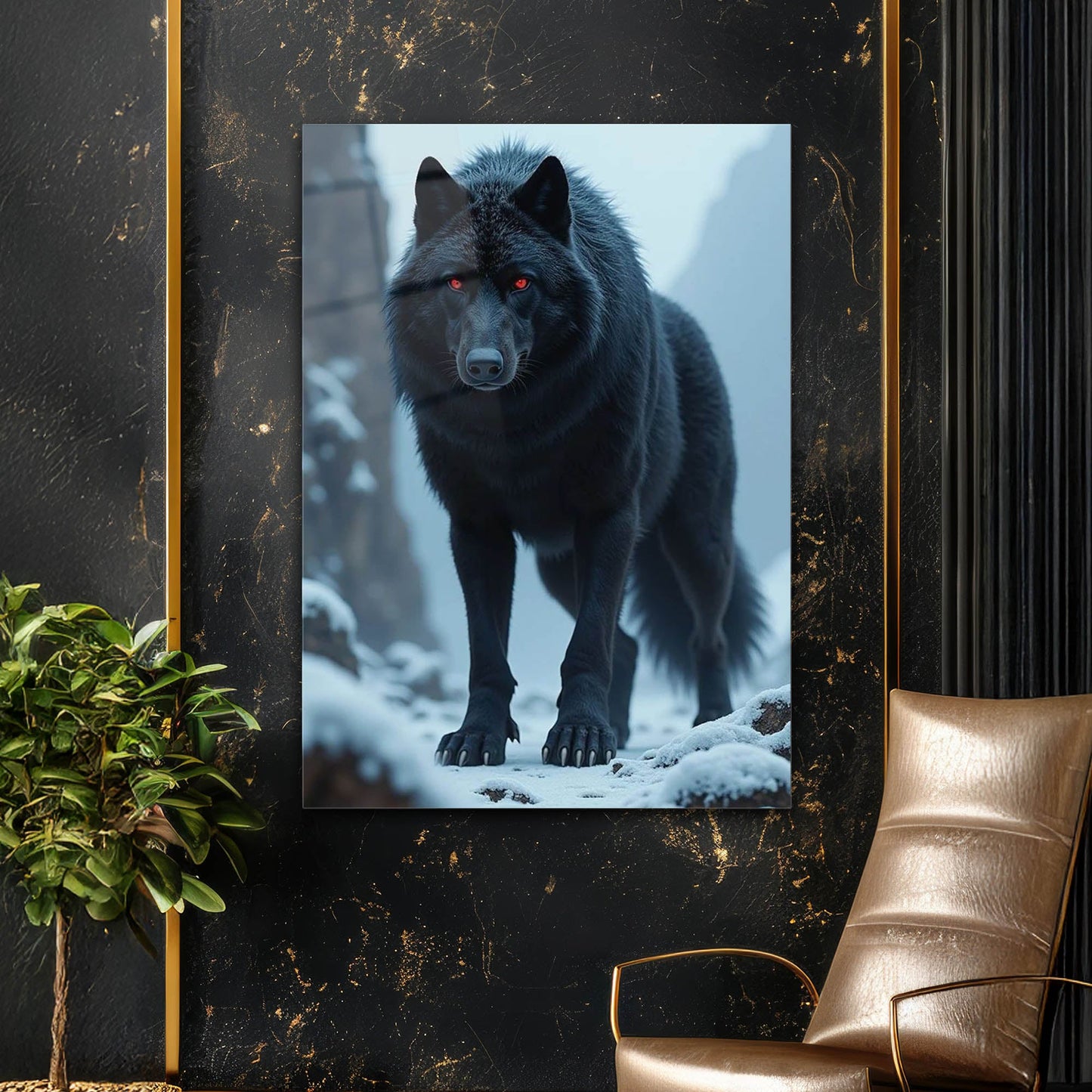 Karanlık Siyah Kurt Kırmızı Göz Cam Tablo