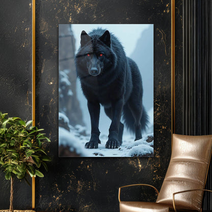 Karanlık Siyah Kurt Kırmızı Göz Cam Tablo