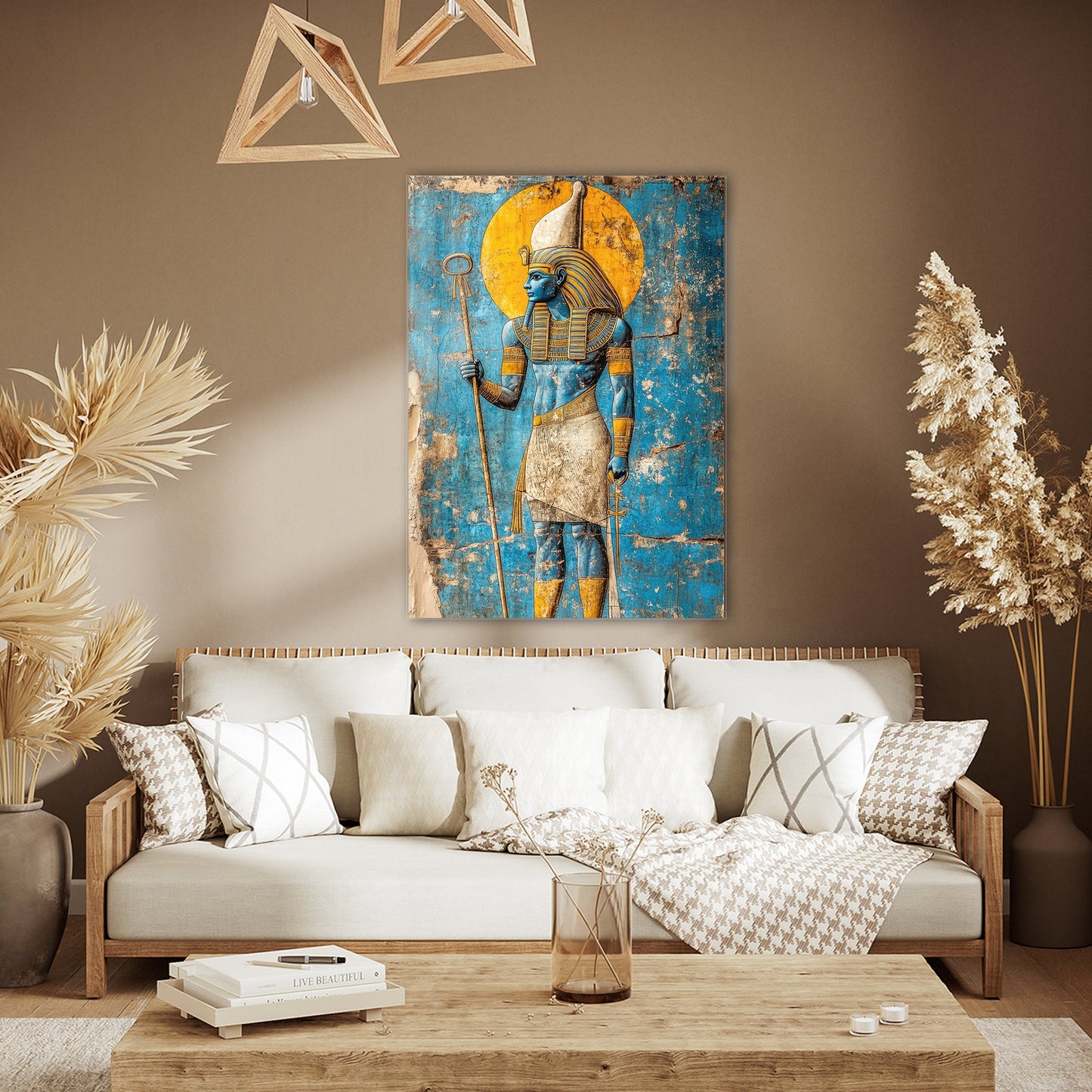 Antik Mısır Osiris Tanrısı Cam Tablo - 4 mm Temperli Cam Tablo - Ev, ofis dekorasyon
