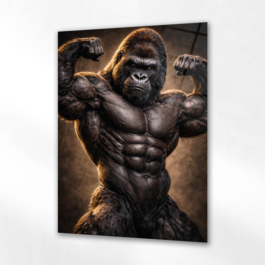 Kaslı Goril Bodybuilder Cam Tablo