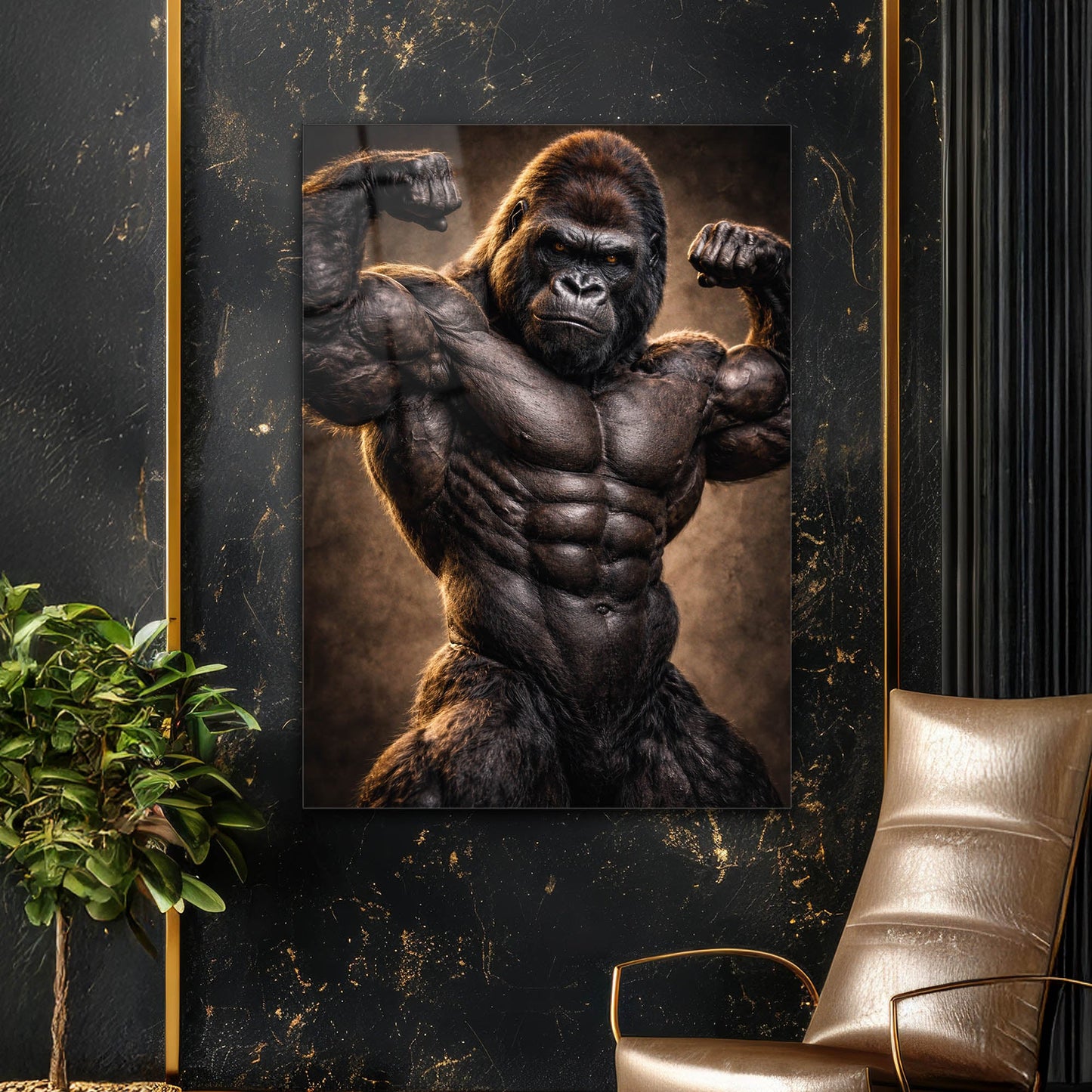 Kaslı Goril Bodybuilder Cam Tablo