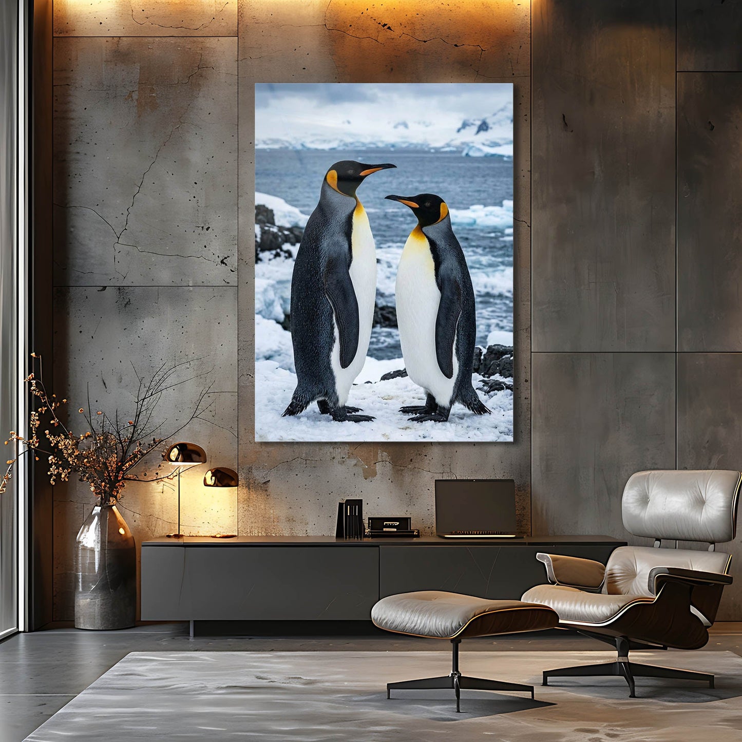 Penguen Çift Kutup Cam Tablo