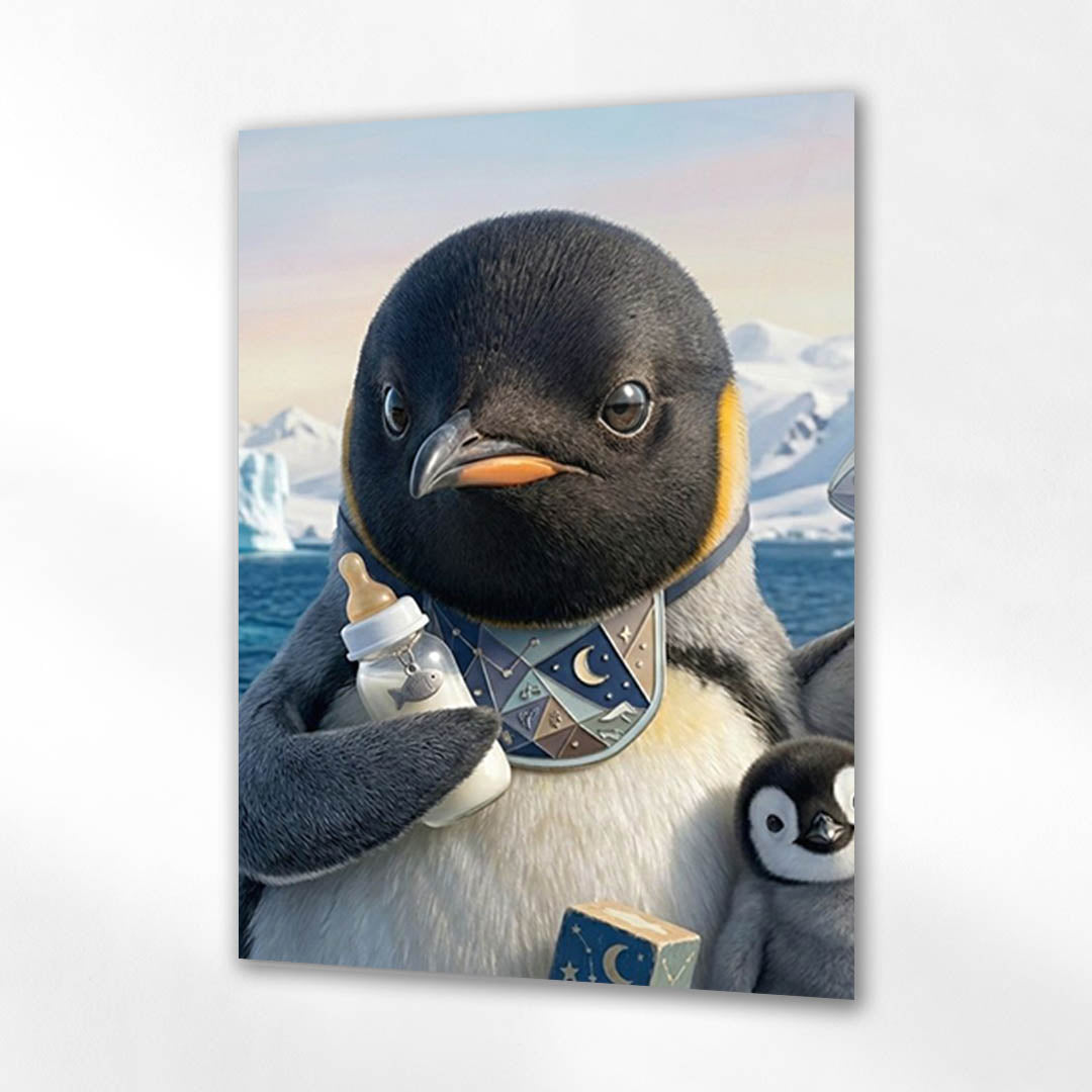 Sevimli Penguen Anne Yavru Cam Tablo