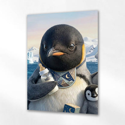 Sevimli Penguen Anne Yavru Cam Tablo