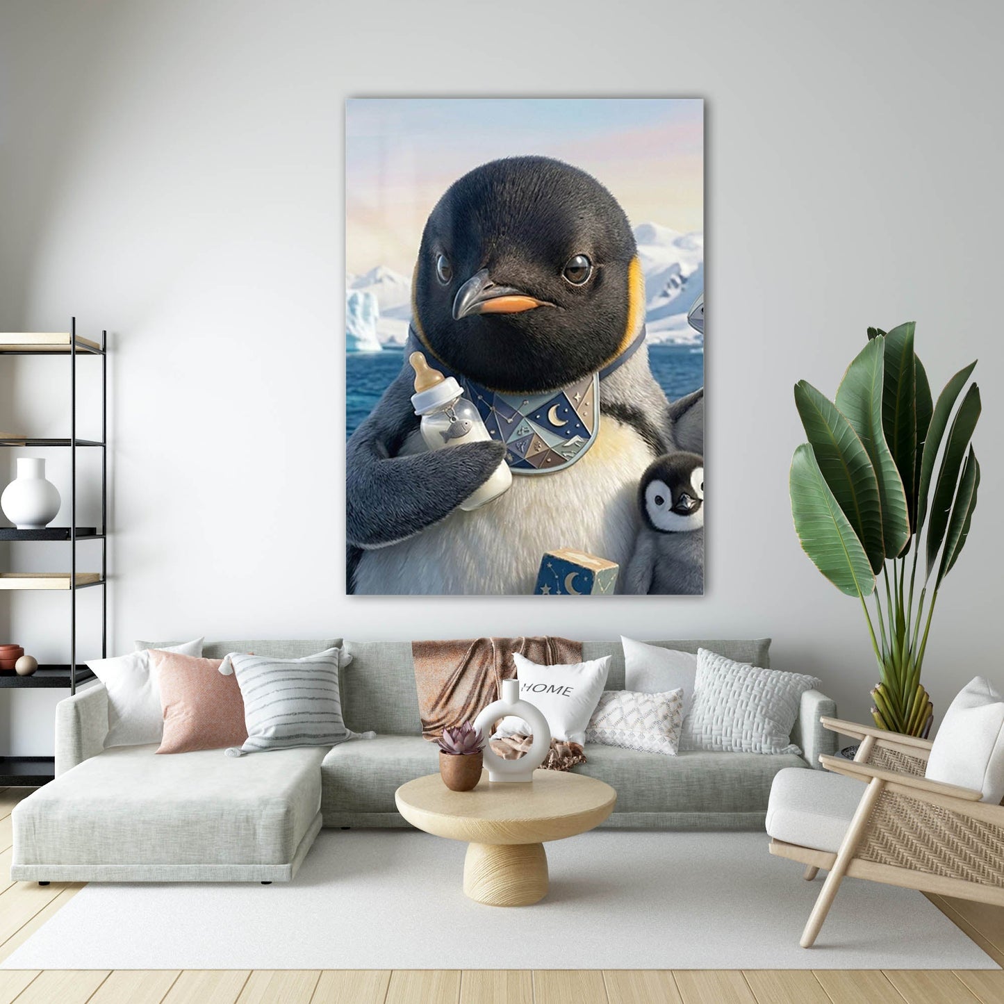 Sevimli Penguen Anne Yavru Cam Tablo
