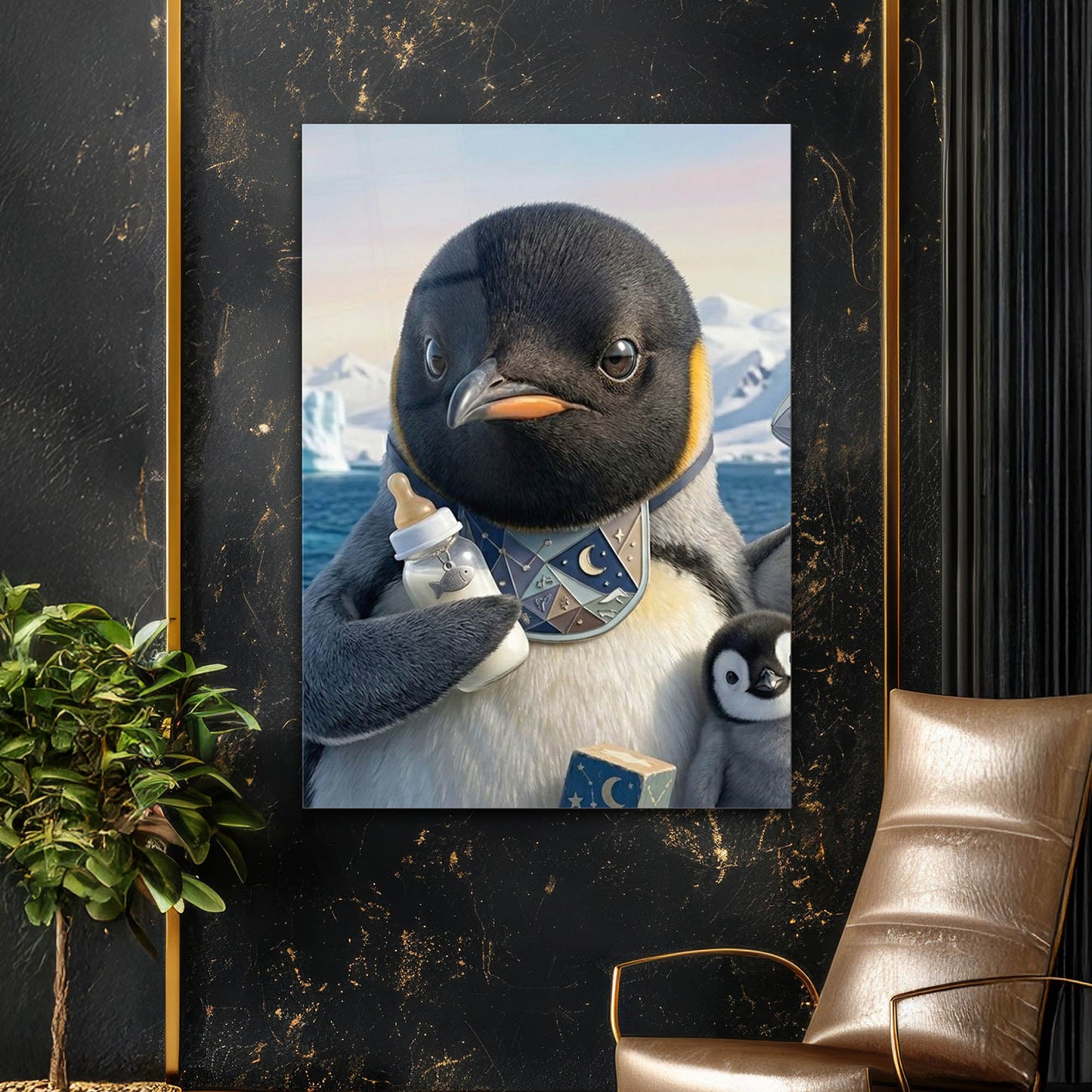 Sevimli Penguen Anne Yavru Cam Tablo