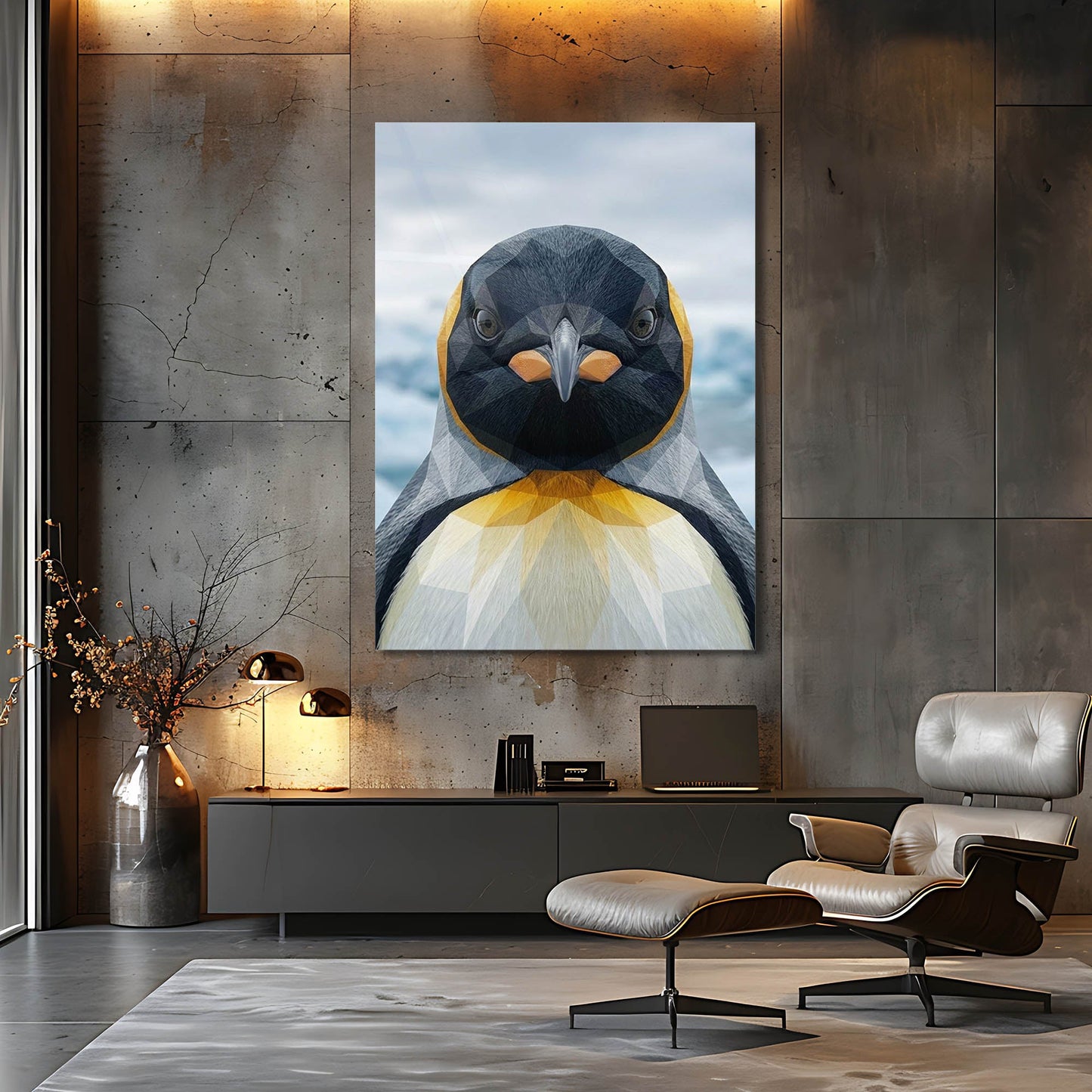 Low Poly Penguen Modern Cam Tablo
