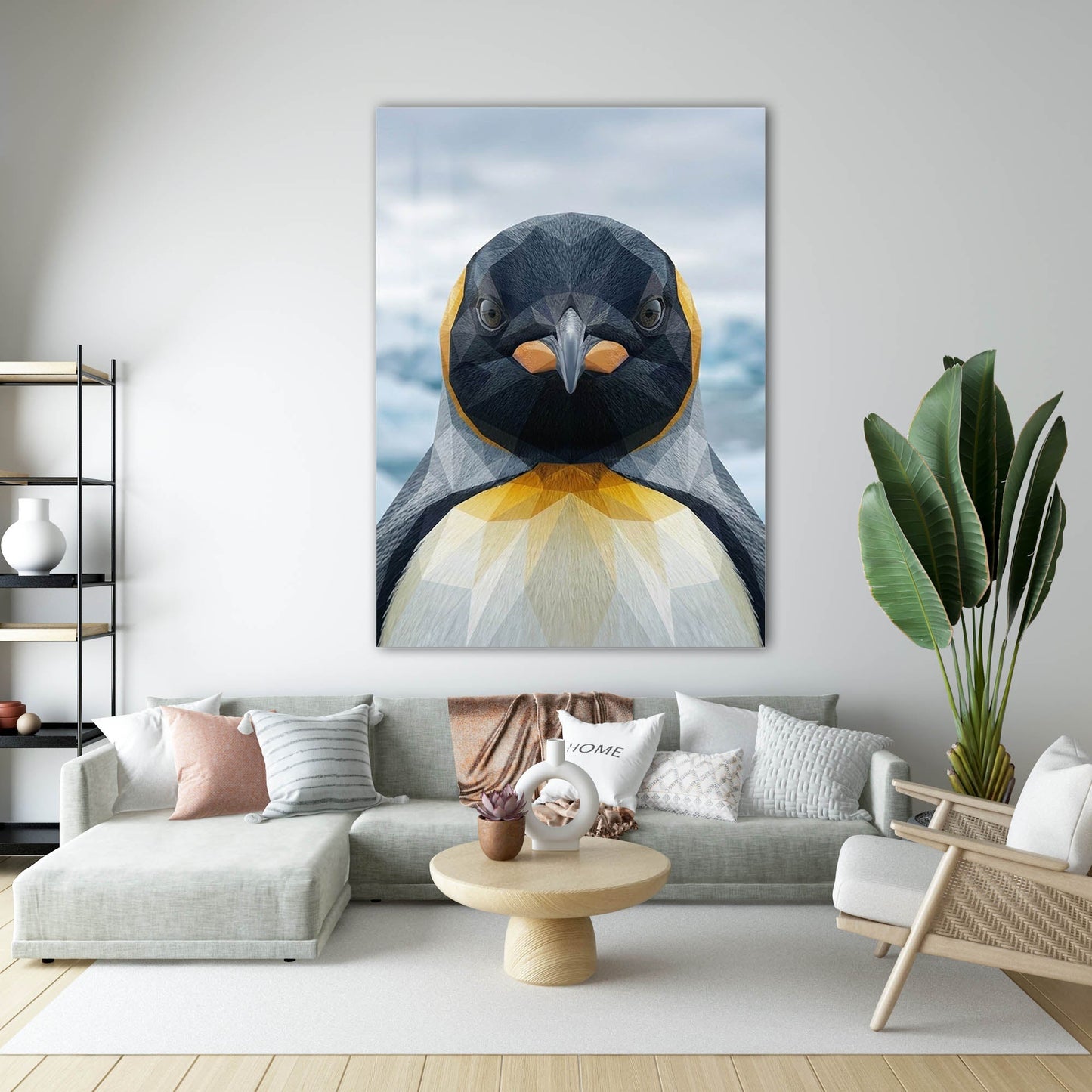 Low Poly Penguen Modern Cam Tablo