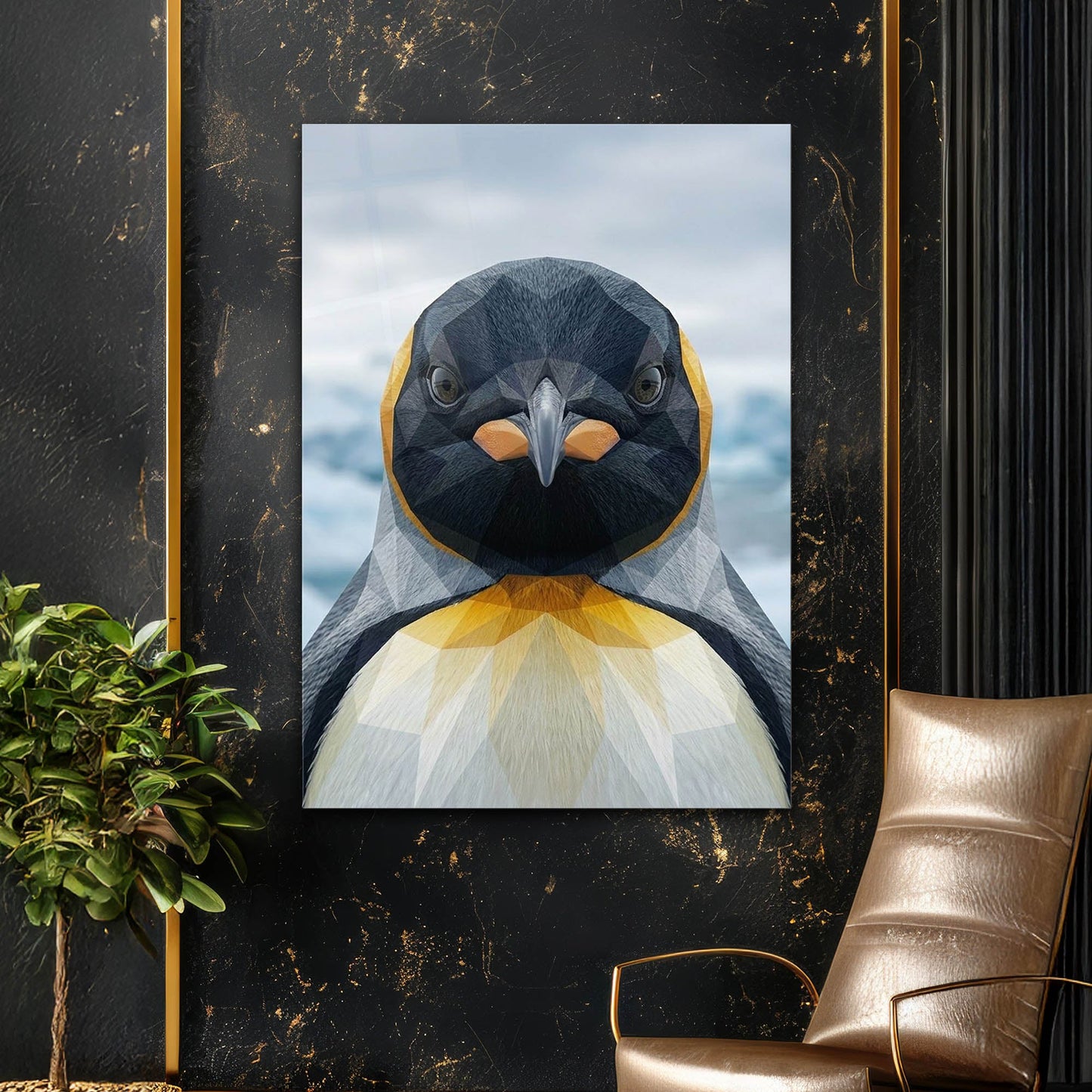 Low Poly Penguen Modern Cam Tablo