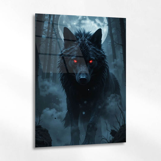 Gece Avcısı Kurt Dolunay Cam Tablo