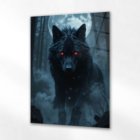 Gece Avcısı Kurt Dolunay Cam Tablo