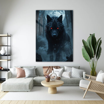 Gece Avcısı Kurt Dolunay Cam Tablo