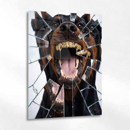 Doberman Altın Dişli Cam Tablo