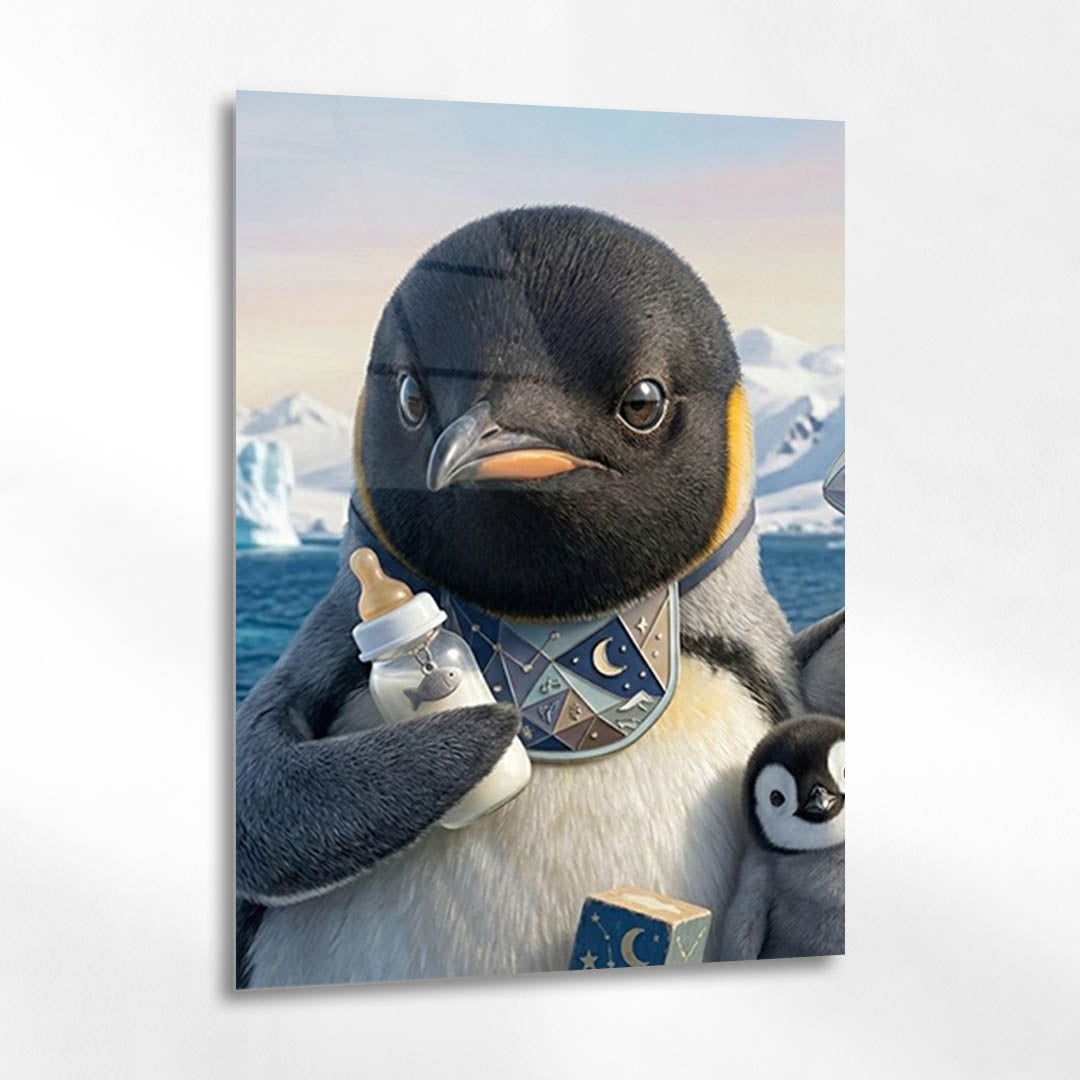 Penguen Bebek Sevimli Cam Tablo