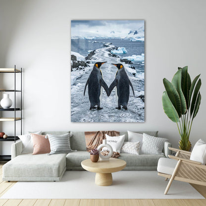 Penguen Çift Aşk Kutup Cam Tablo