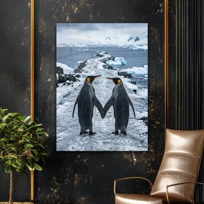 Penguen Çift Aşk Kutup Cam Tablo