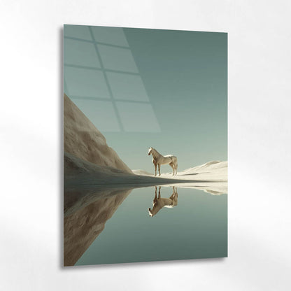 Minimalist Beyaz At Yansıması Cam Tablo
