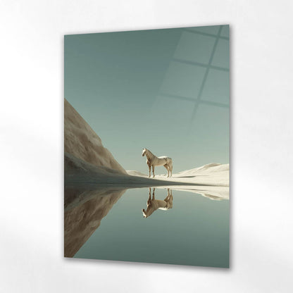 Minimalist Beyaz At Yansıması Cam Tablo