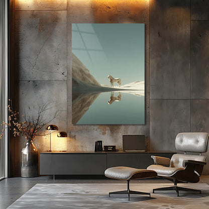 Minimalist Beyaz At Yansıması Cam Tablo