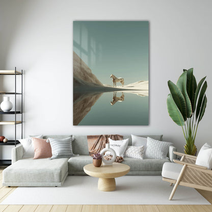 Minimalist Beyaz At Yansıması Cam Tablo