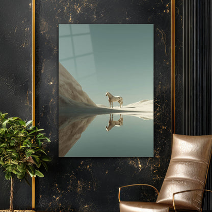 Minimalist Beyaz At Yansıması Cam Tablo