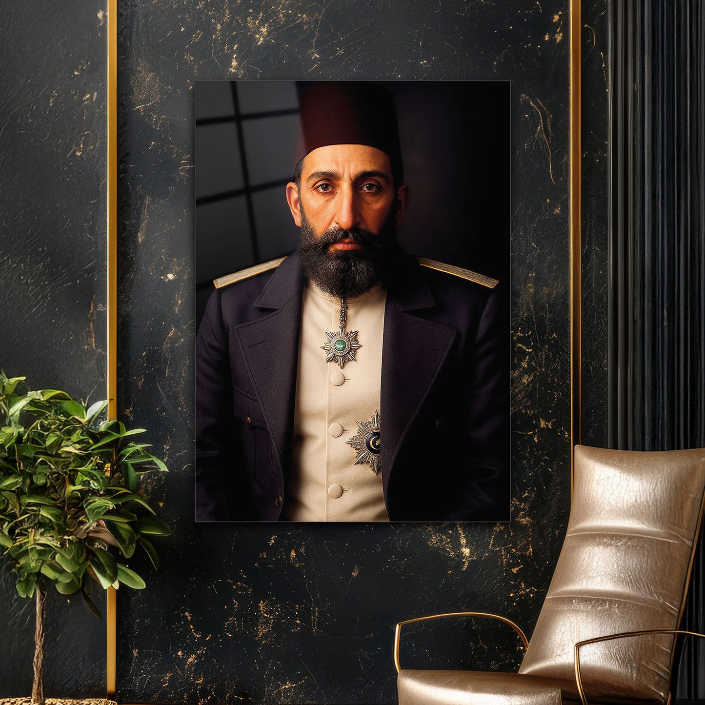 Sultan Abdülhamid Han Tarihi Portre Cam Tablo