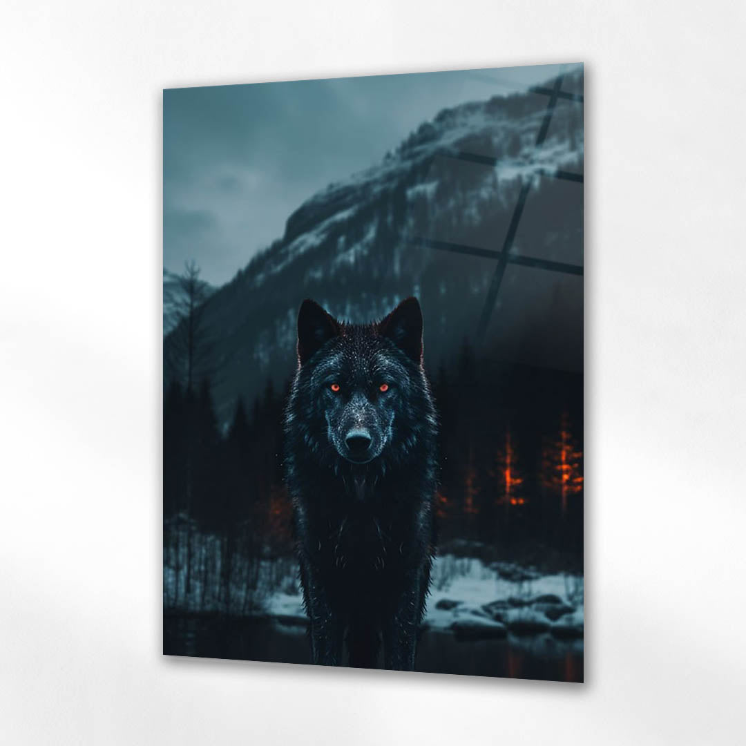 Gizemli Kurt Göl Yansımalı Cam Tablo