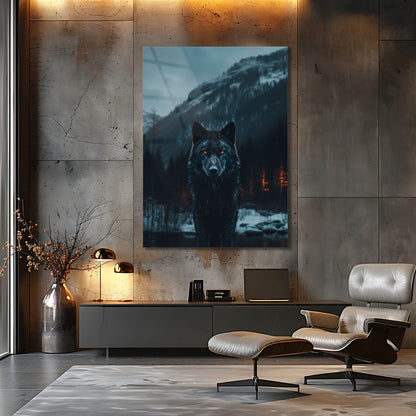 Gizemli Kurt Göl Yansımalı Cam Tablo