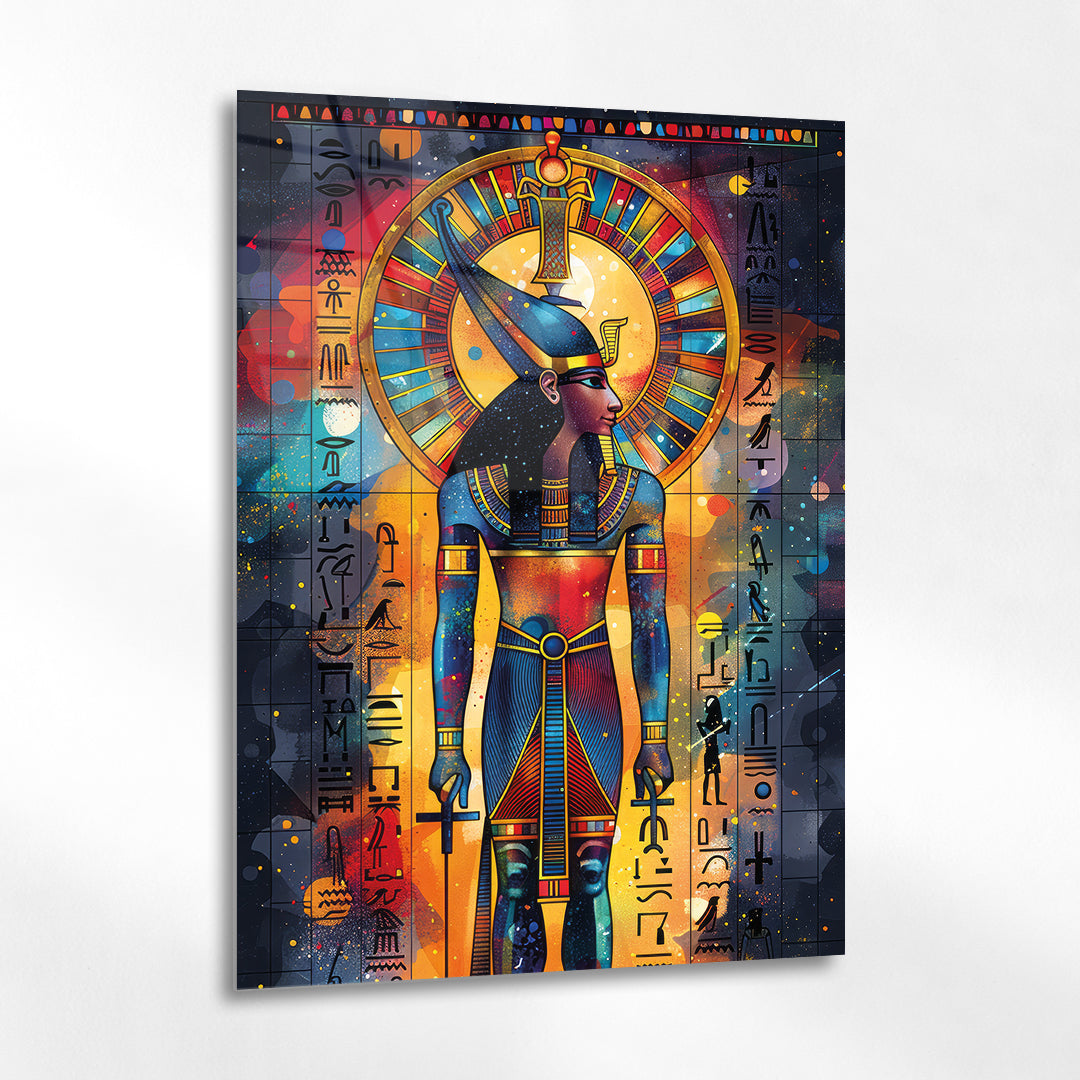 Antik Mısır Tanrıçası Cam Tablo – Güneş Diskli Tanrıça