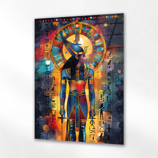 Antik Mısır Tanrıçası Cam Tablo – Güneş Diskli Tanrıça