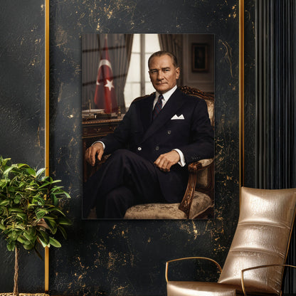 Atatürk Makam Odası Klasik Resmi Portre Cam Tablo
