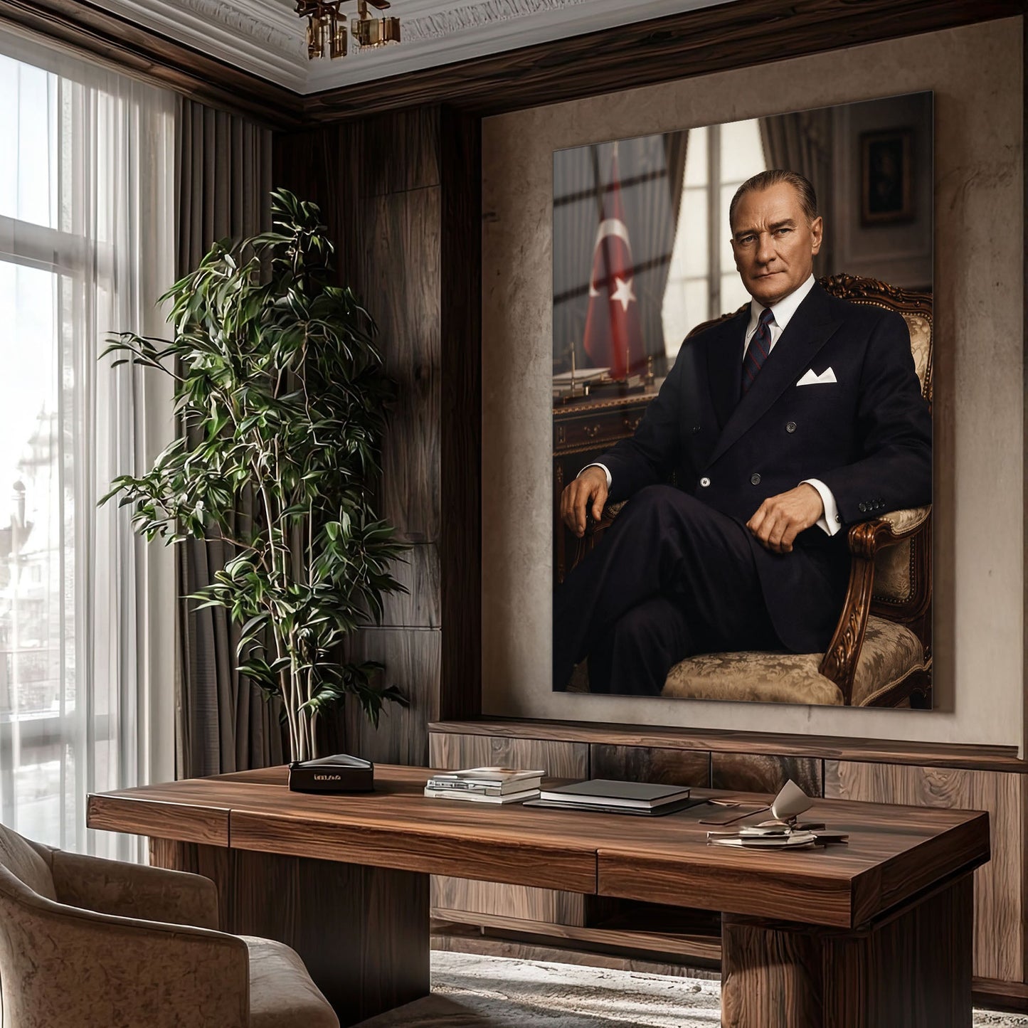 Atatürk Makam Odası Klasik Resmi Portre Cam Tablo