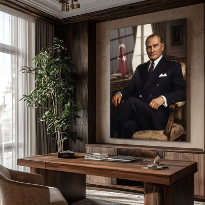 Atatürk Makam Odası Klasik Resmi Portre Cam Tablo