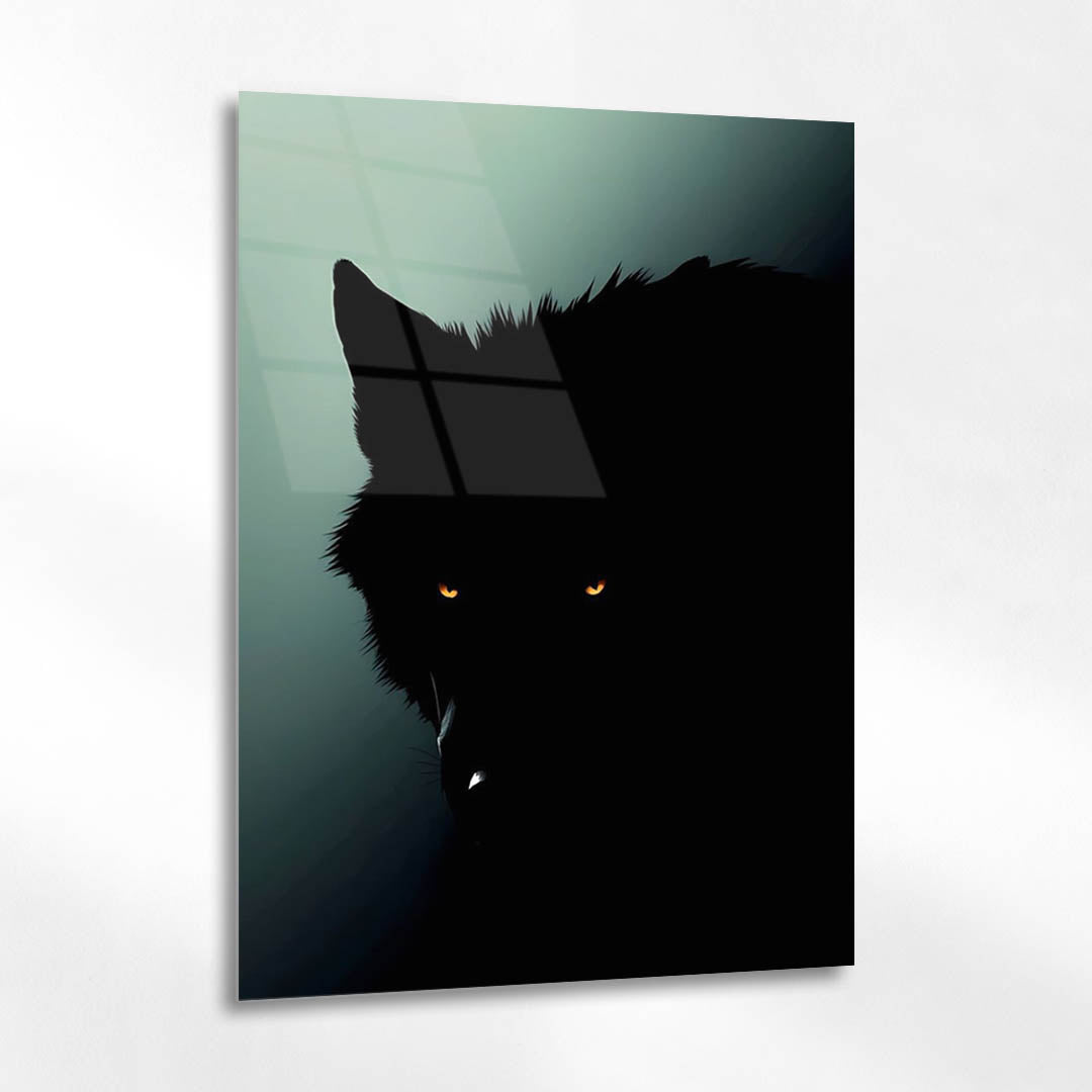 Gölgede Kurt Siluet Modern Cam Tablo