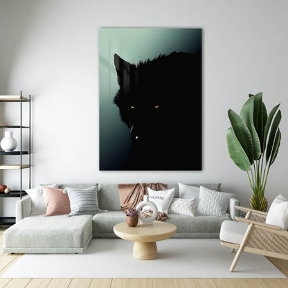 Gölgede Kurt Siluet Modern Cam Tablo