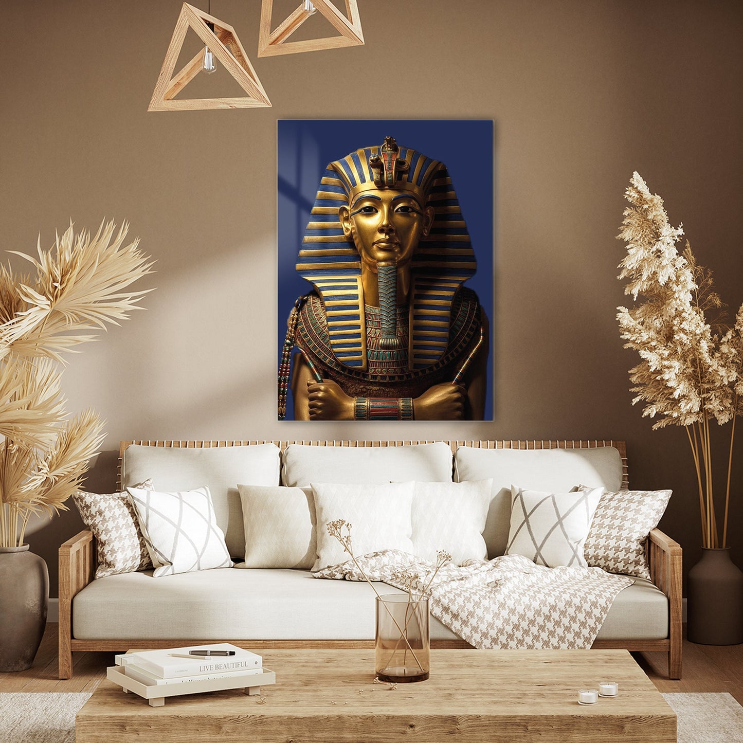 Antik Mısır Firavunu Cam Tablo – Tutankhamon Altın Maskesi