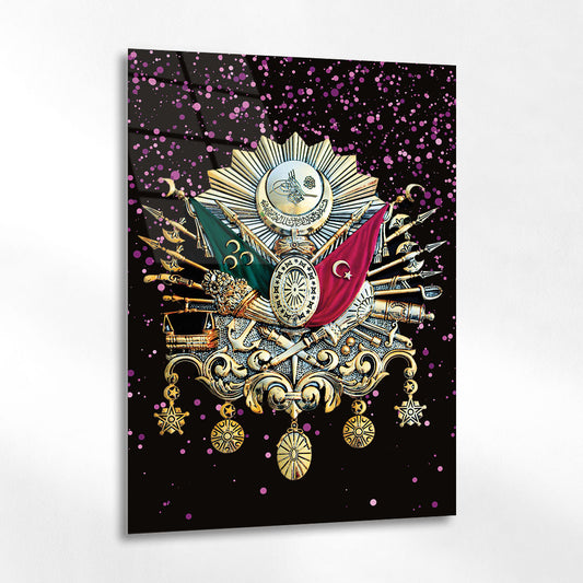 Osmanlı Devlet Arması Renkli Sanat Cam Tablo