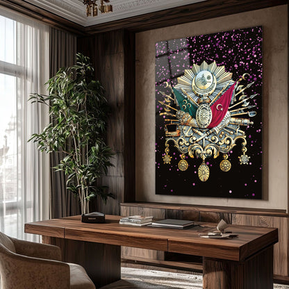 Osmanlı Devlet Arması Renkli Sanat Cam Tablo