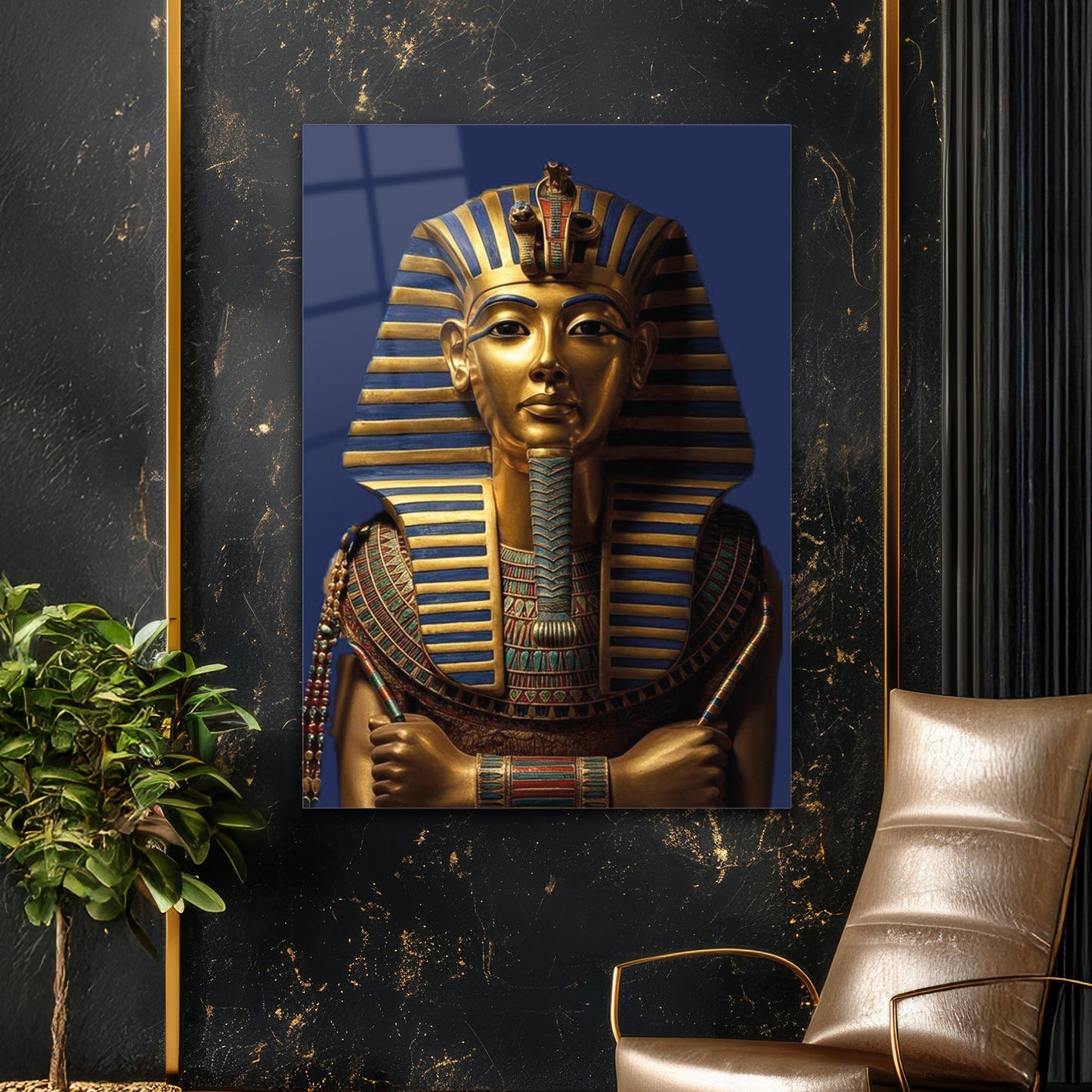 Antik Mısır Firavunu Cam Tablo – Tutankhamon Altın Maskesi