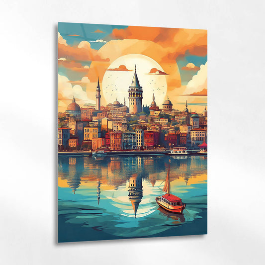 Galata Kulesi Gün Batımı İstanbul Cam Tablo