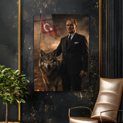 Atatürk Kurt Figürlü Milli Güç Cam Tablo - Ev, ofis dekorasyon