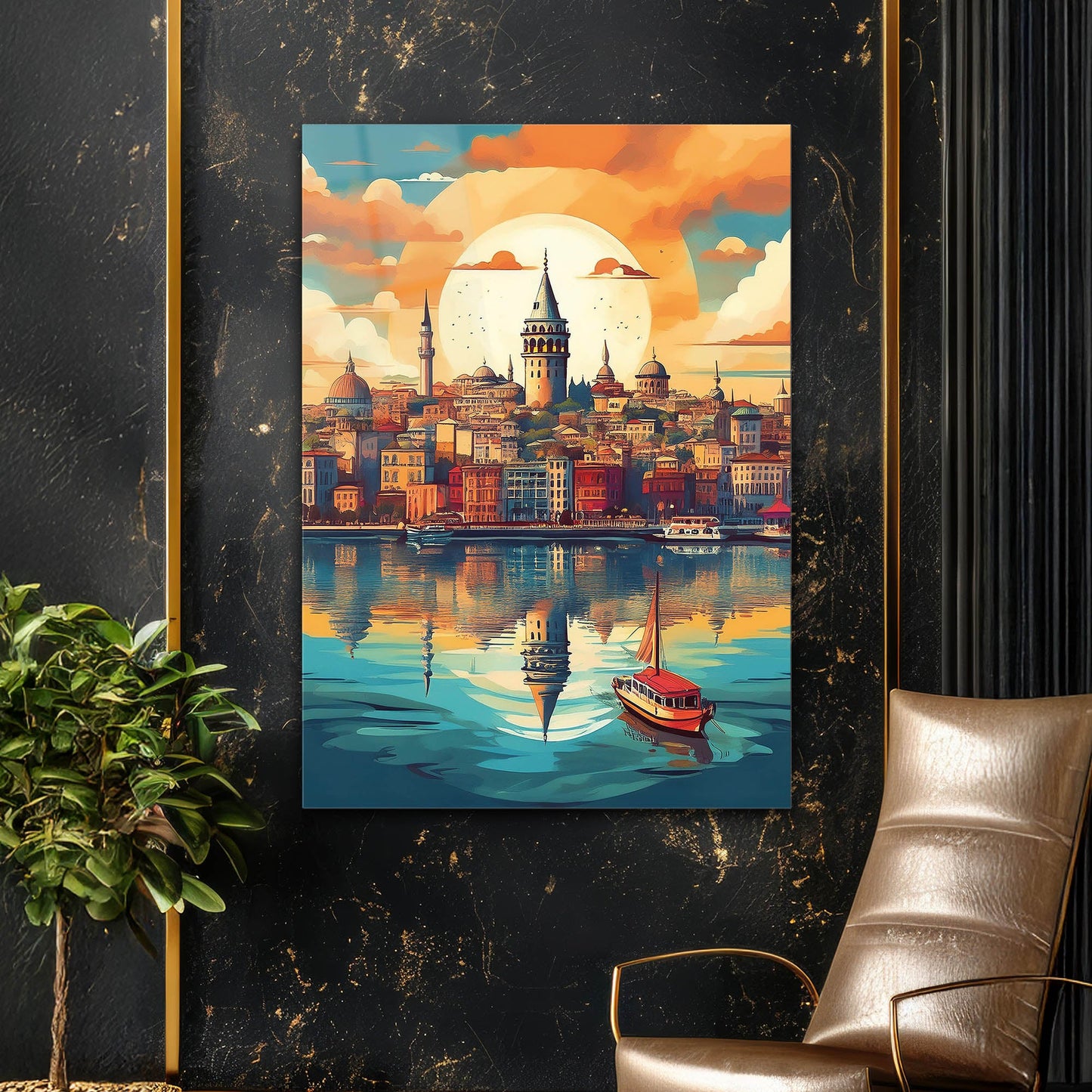 Galata Kulesi Gün Batımı İstanbul Cam Tablo